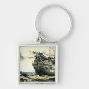 HMS Agamemnon som lägger den original- atlantiska Fyrkantig Silverfärgad Nyckelring
