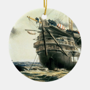 HMS Agamemnon som lägger den original- atlantiska Julgransprydnad Keramik