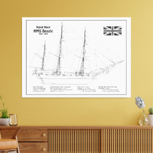 HMS Beagle Högt Skepp - Fartygsritning BD Canvastryck