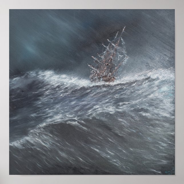 HMS Beagle i en storm utanför Kap Horn Poster (Framsidan)