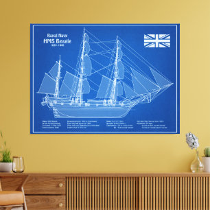 HMS Beagle Tall-Frakt - Frakt Blueprint ABD Canvastryck