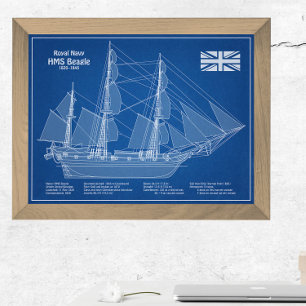 HMS Beagle Tall-Frakt - Frakt Blueprint ABD Fototryck