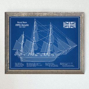 HMS Beagle Tall-Frakt - Frakt Blueprint ABD Poster