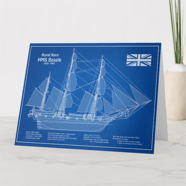 HMS Beagle Tall-Frakt - Frakt Blueprint ABD Tack Kort (Framsida)