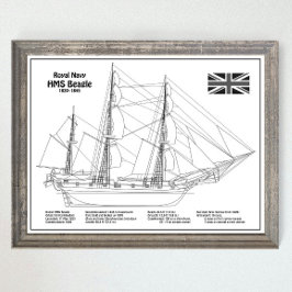 HMS Beagle Tall Frakt - Frakt Blueprint BD Poster