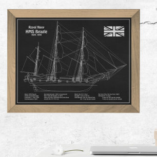 HMS Beagle Tall-Frakt - Frakt Blueprint PBD Fototryck