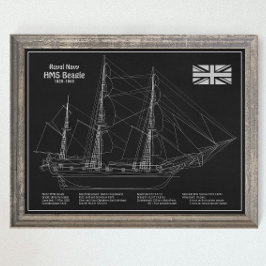 HMS Beagle Tall-Frakt - Frakt Blueprint PBD Poster