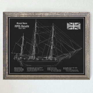 HMS Beagle Tall-Frakt - Frakt Blueprint PBD Poster