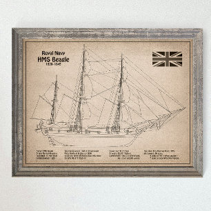 HMS Beagle Tall Frakt - Frakt Blueprint SD Poster
