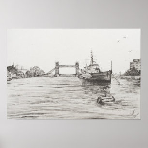HMS Belfast på floden Thames London.2006 Poster