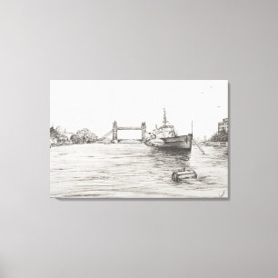 HMS Belfast vid floden Thames London.2006 Canvastryck