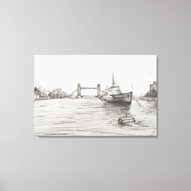 HMS Belfast vid floden Thames London.2006 Canvastryck (Framsida)