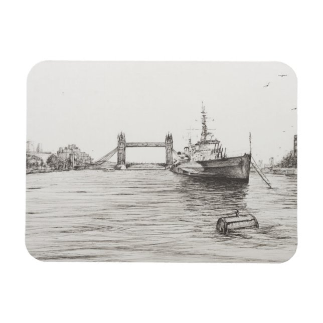 HMS Belfast vid floden Thames London.2006 Magnet (Horisontell)