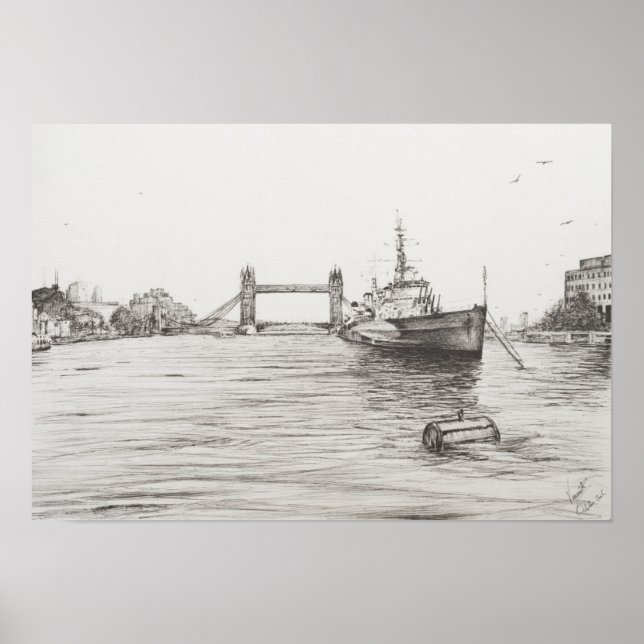 HMS Belfast vid floden Thames London.2006 Poster (Framsidan)