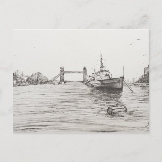 HMS Belfast vid floden Thames London.2006 Vykort (Framsida)