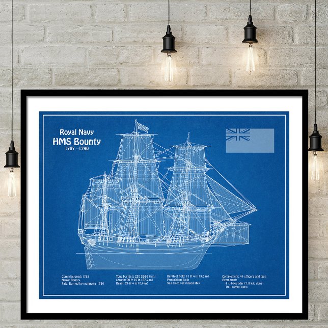HMS Bounty - Frakt Blueprint Plans ABD Poster (Skapare uppladdad)