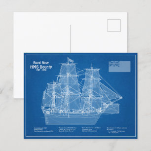 HMS Bounty - Frakt Blueprint Plans ABD Vykort
