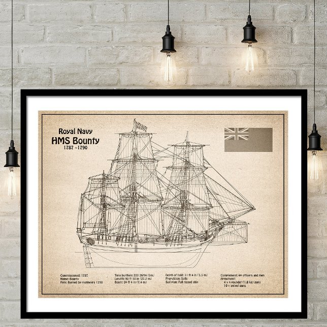 HMS Bounty - Fraktens skisserplaner SD Fototryck (Skapare uppladdad)