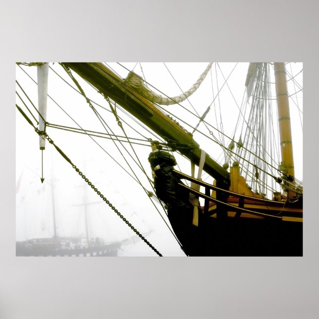 HMS Bounty Tall Frakt som uppstår från Mist-Poster Poster (Framsidan)