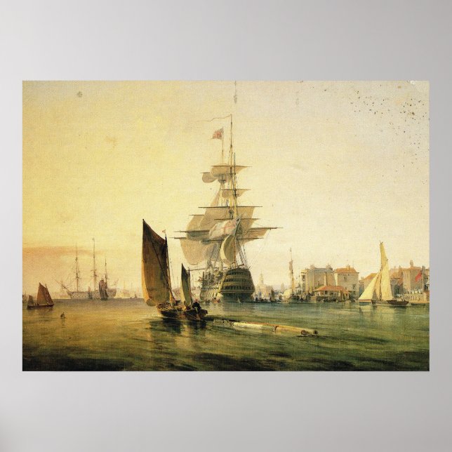 HMS Britannia som går in i Portsmouth, 1835 Poster (Framsidan)