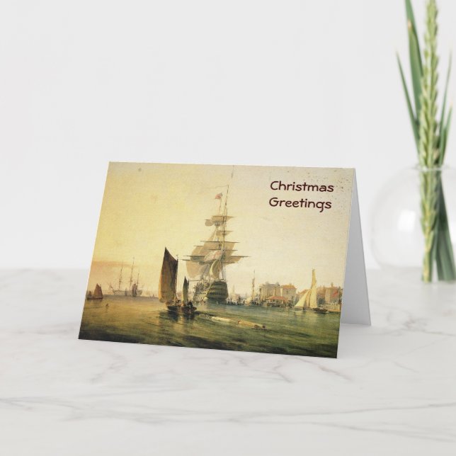 HMS Britannia som skriver in Portsmouth, 1835 Helgkort (Framsida)