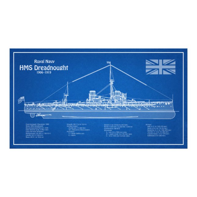 HMS Dreadnght - Frakt Blueprint ABD Fototryck (Framsidan)