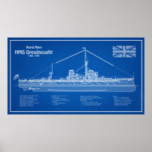 HMS Dreadnght - Frakt Blueprint ABD Poster