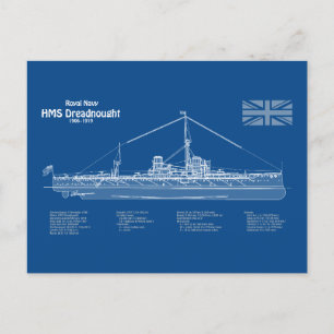 HMS Dreadnght - Frakt Blueprint ABD Vykort