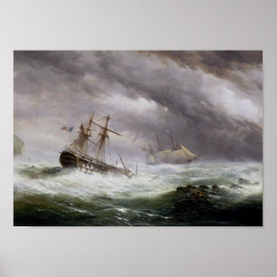 HMS Endymion som räddar en fransk två-däckare Poster
