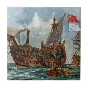 HMS Nottingham och Batlesejp Mars 1703 Kakelplatta