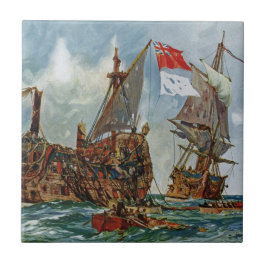 HMS Nottingham och slagskeppet Mars 1703 Kakelplatta