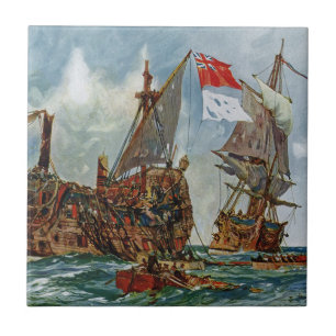 HMS Nottingham och slagskeppet Mars 1703 Kakelplatta