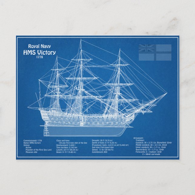 HMS Victory - Frakt Blueprint Plans ABD Vykort (Framsida)