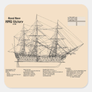 HMS Victory - Frakt Blueprint Plans SD Fyrkantigt Klistermärke