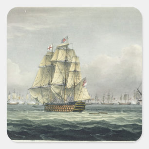HMS Victory segling för Fransk-linjen som följs av Fyrkantigt Klistermärke
