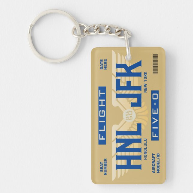 HNL to JFK Flight 5-0 Boarding Pass Keychain (Framsidan)