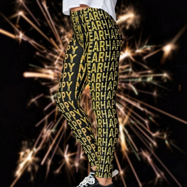 HNY-Gult Guld Leggings (These HNY Yellow-Gld Leggings in black, boldly, welcomes in the New Year, with glamour!)