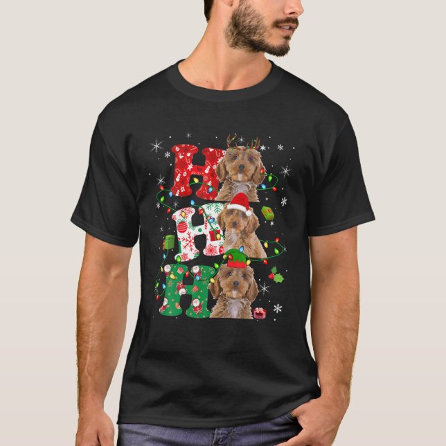 Ho3 Christmas Lights Santa Elf Reindeer Cockapoo T Shirt (Framsida)