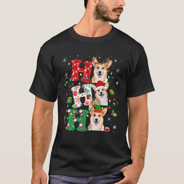 Ho3 jultomten Ljus Santa Elf Reindeer Corgi T Shirt (Framsida)