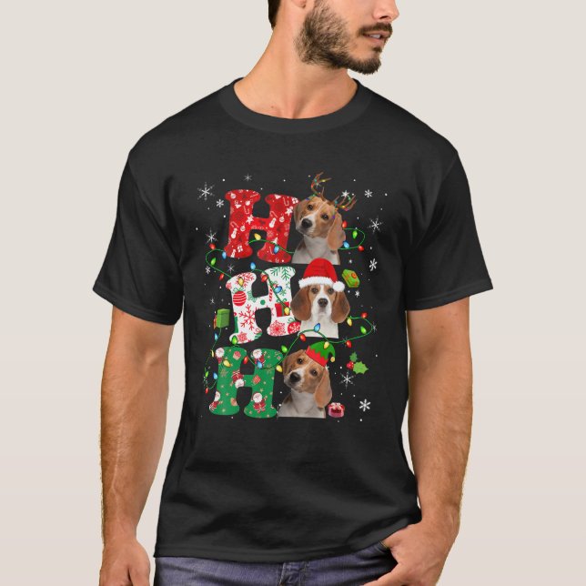 Ho3 Ljus Santa Elf Reindeer Beagle T Shirt (Framsida)