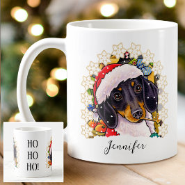 Ho! Anpassat namn för Dachshund Santa Hund Kaffemugg