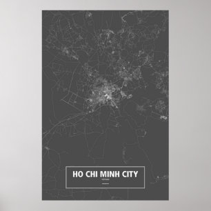 Ho Chi Minh City, Vietnam (vit på svart) Poster