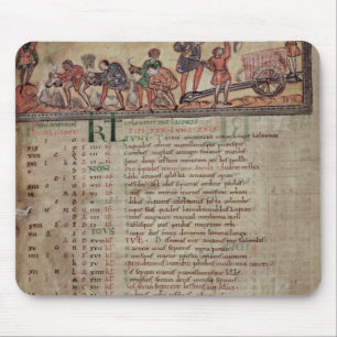 Hö-danande och plöja, från en kalender musmatta
