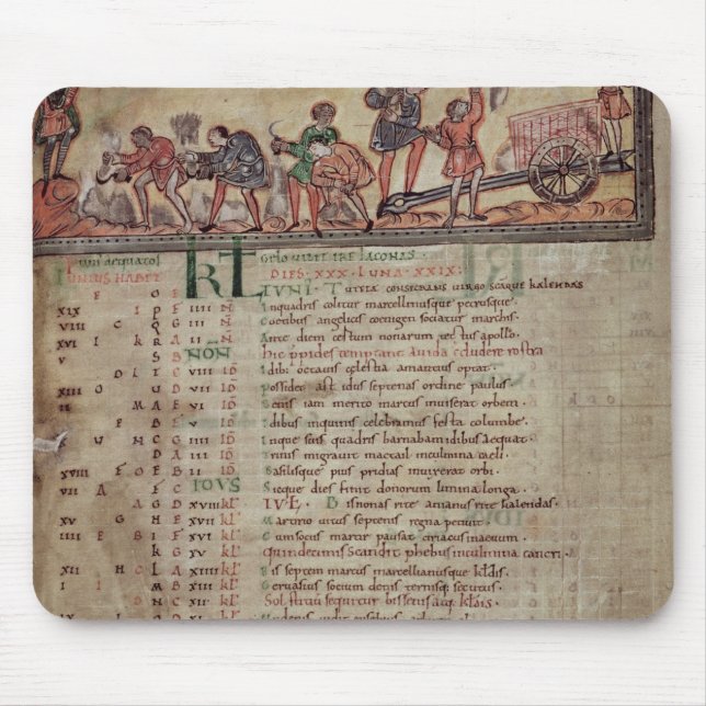 Hö-danande och plöja, från en kalender musmatta (Framsidan)