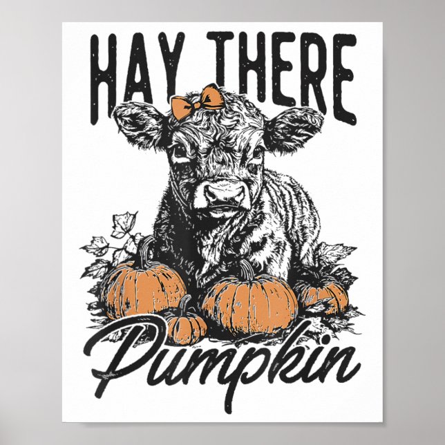 Hö Där Pumpa Söt Ko Gård Höst Höst Ko Huvud Poster (Framsidan)
