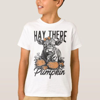 Hö där Pumpkin Cute Cow Farm Fall Autumn Cow hade T Shirt