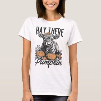 Hö där Pumpkin Cute Cow Farm Fall Autumn Cow hade T Shirt