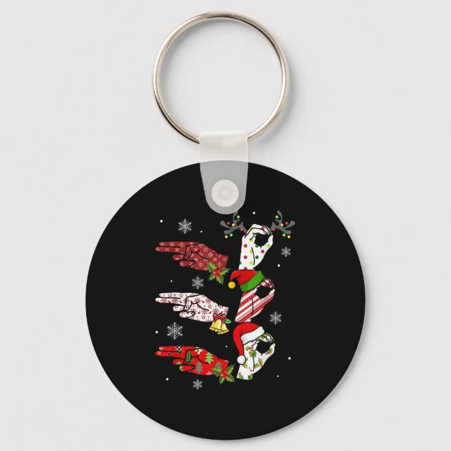 Ho Ho Asl Sign Language Döv Pride Family Pajamas Nyckelring (Framsida)