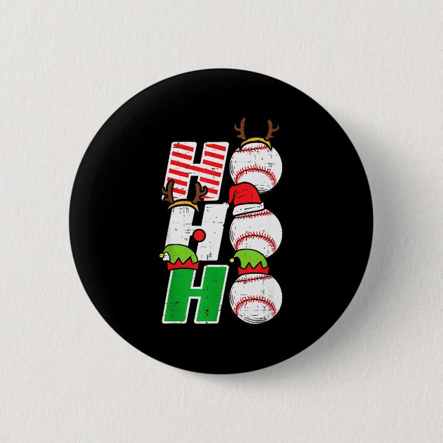 Ho Ho Baseball Elf Candy Cane Funny Christmas Srt  Knapp (Framsida)