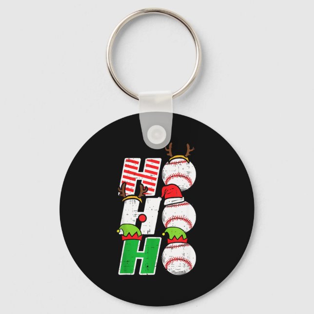 Ho Ho Baseball Elf Candy Cane Funny Christmas Srt  Nyckelring (Framsida)